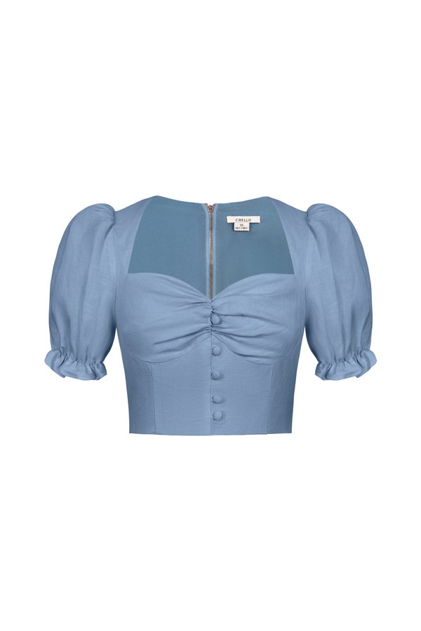Laurine Sweetheart Puff Sleeves Top in French Blue