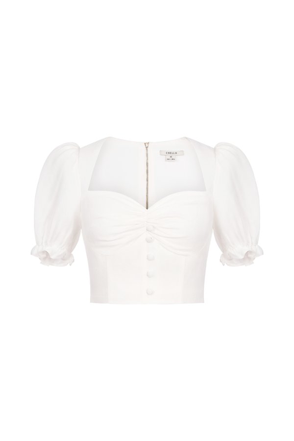 Laurine Sweetheart Puff Sleeves Top in Iconic White