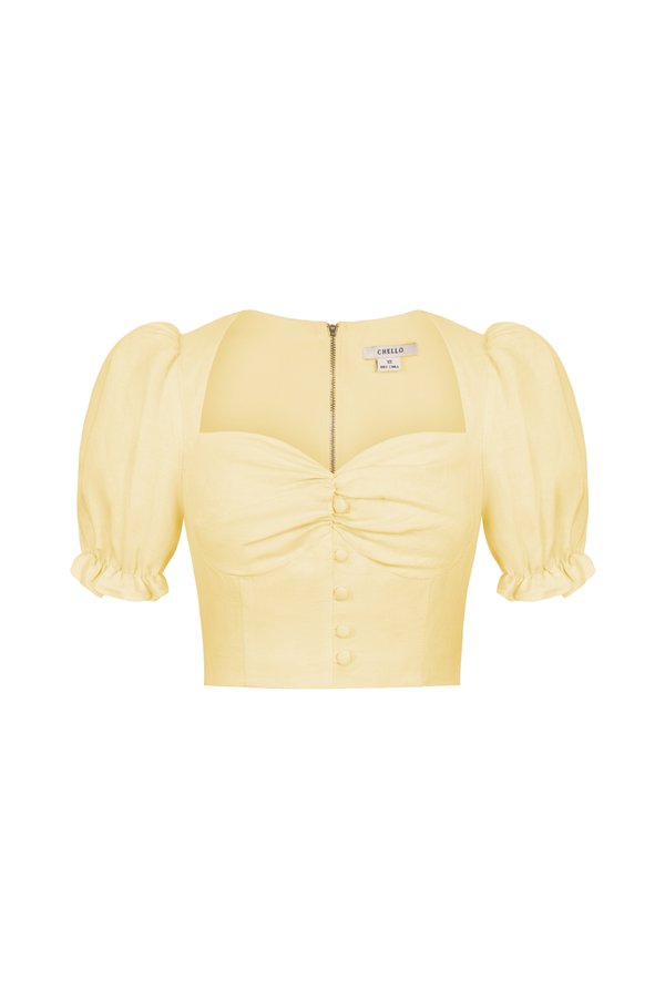 Laurine Sweetheart Puff Sleeves Top in Lemon Chiffon