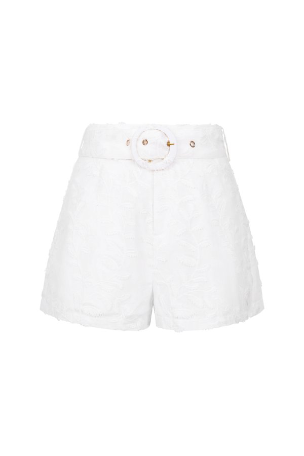Leone 3D Embroidery Belted A-line Shorts in Iconic White