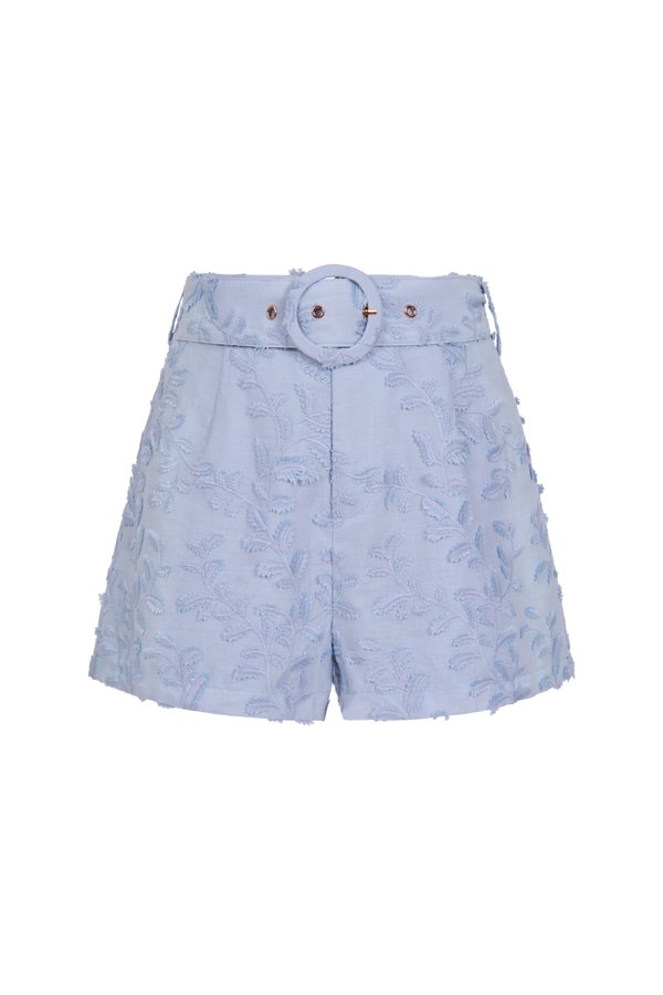 Leone 3D Embroidery Belted A-line Shorts in Periwinkle Blue