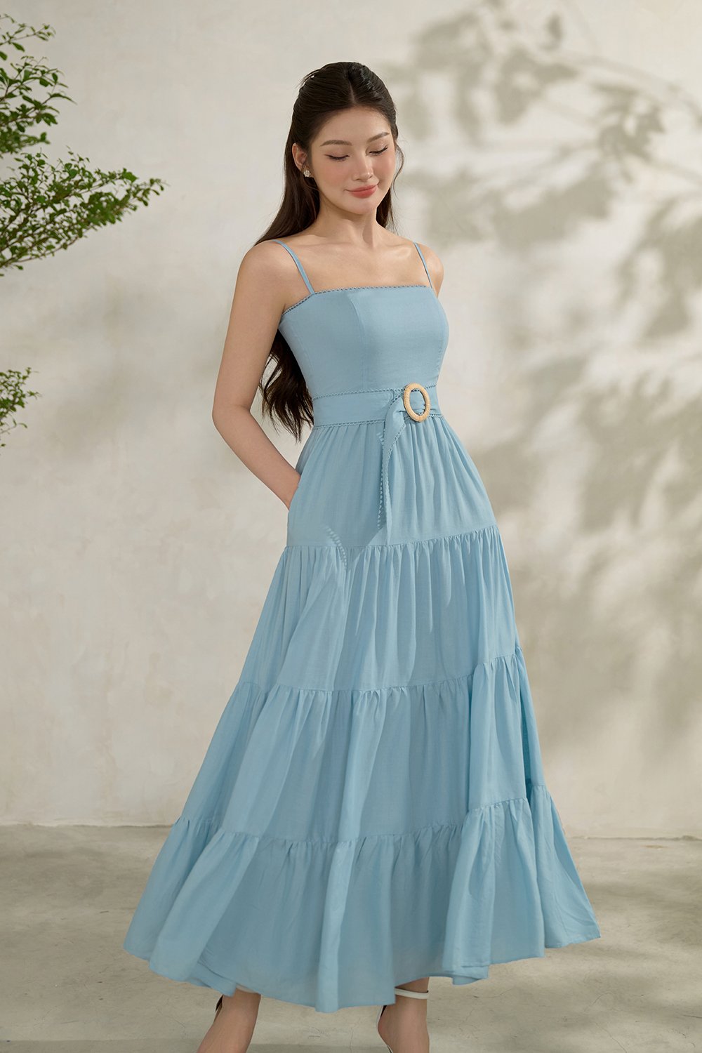 Aerilyn Belted Maxi Dress in Baby Blue