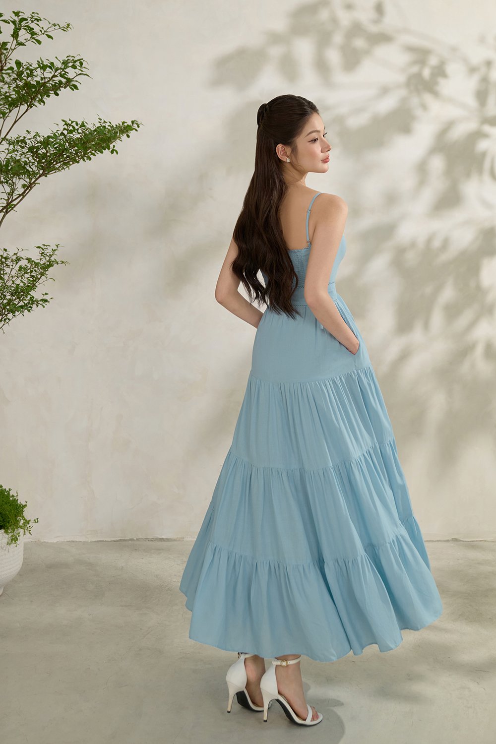 Aerilyn Belted Maxi Dress in Baby Blue