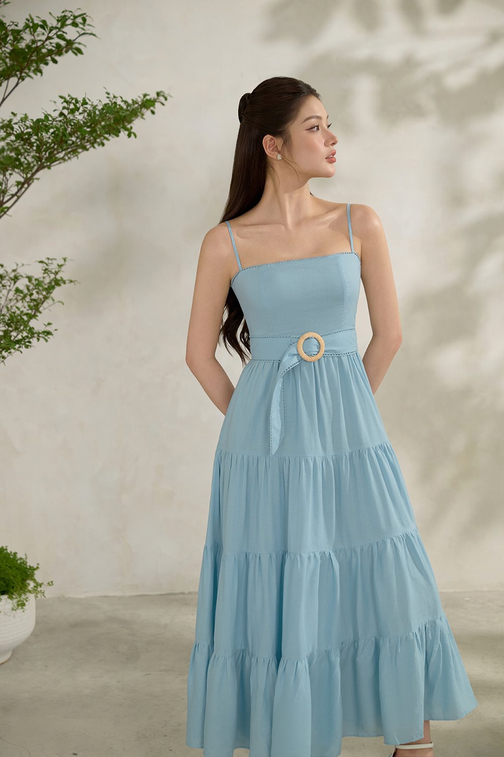 Aerilyn Belted Maxi Dress in Baby Blue