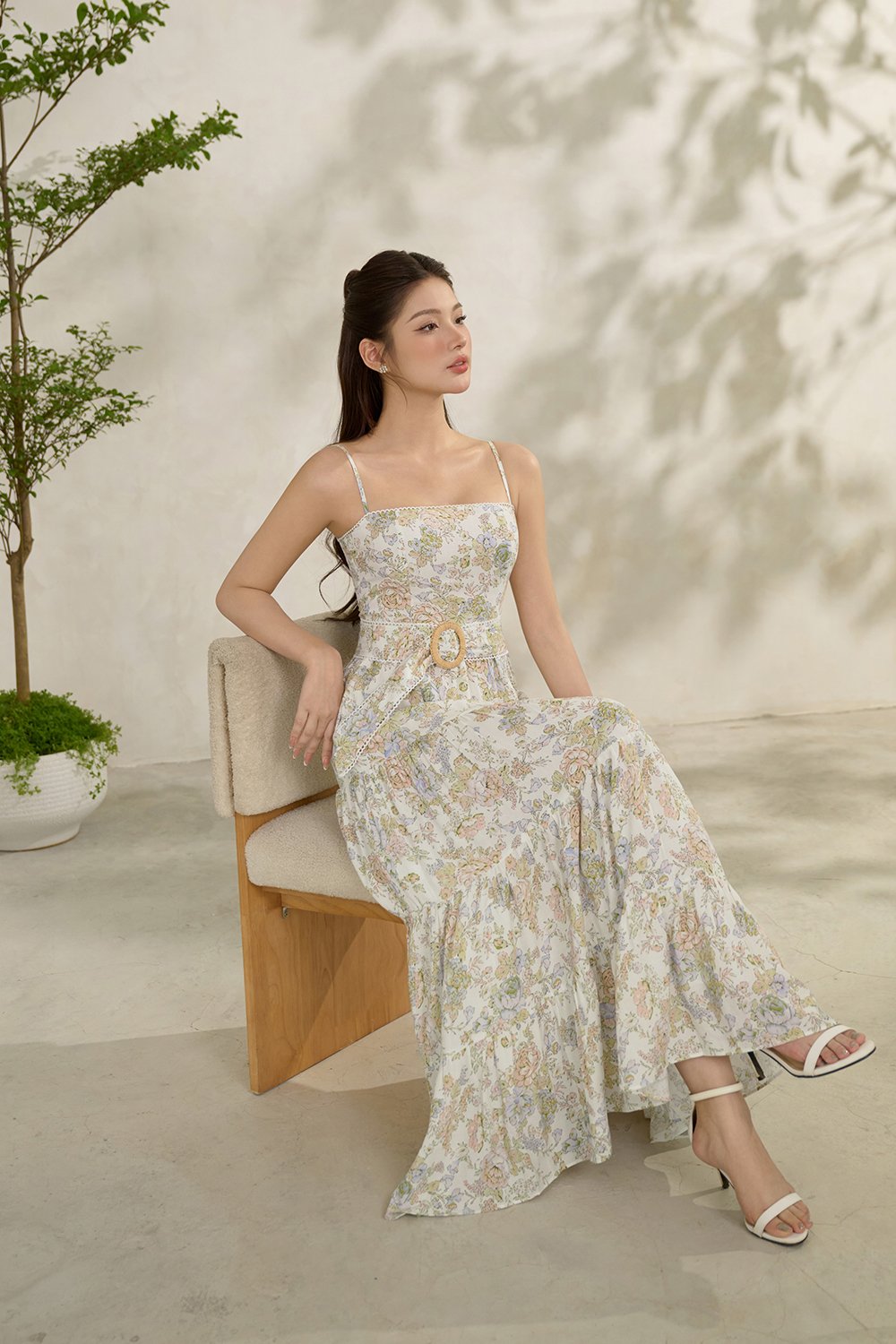 Aerilyn Belted Maxi Dress in Sketchbook Blooms