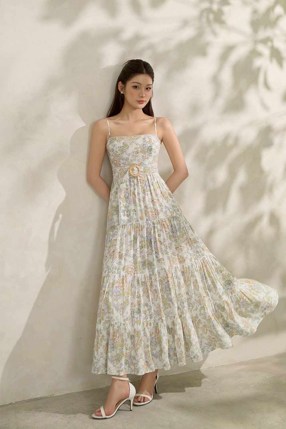 Aerilyn Belted Maxi Dress in Sketchbook Blooms