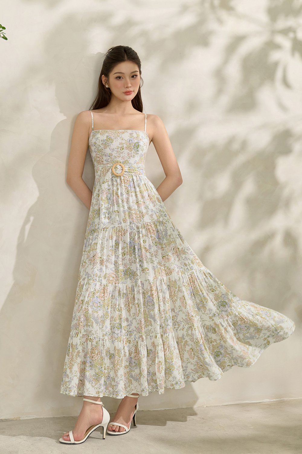 Aerilyn Belted Maxi Dress in Sketchbook Blooms