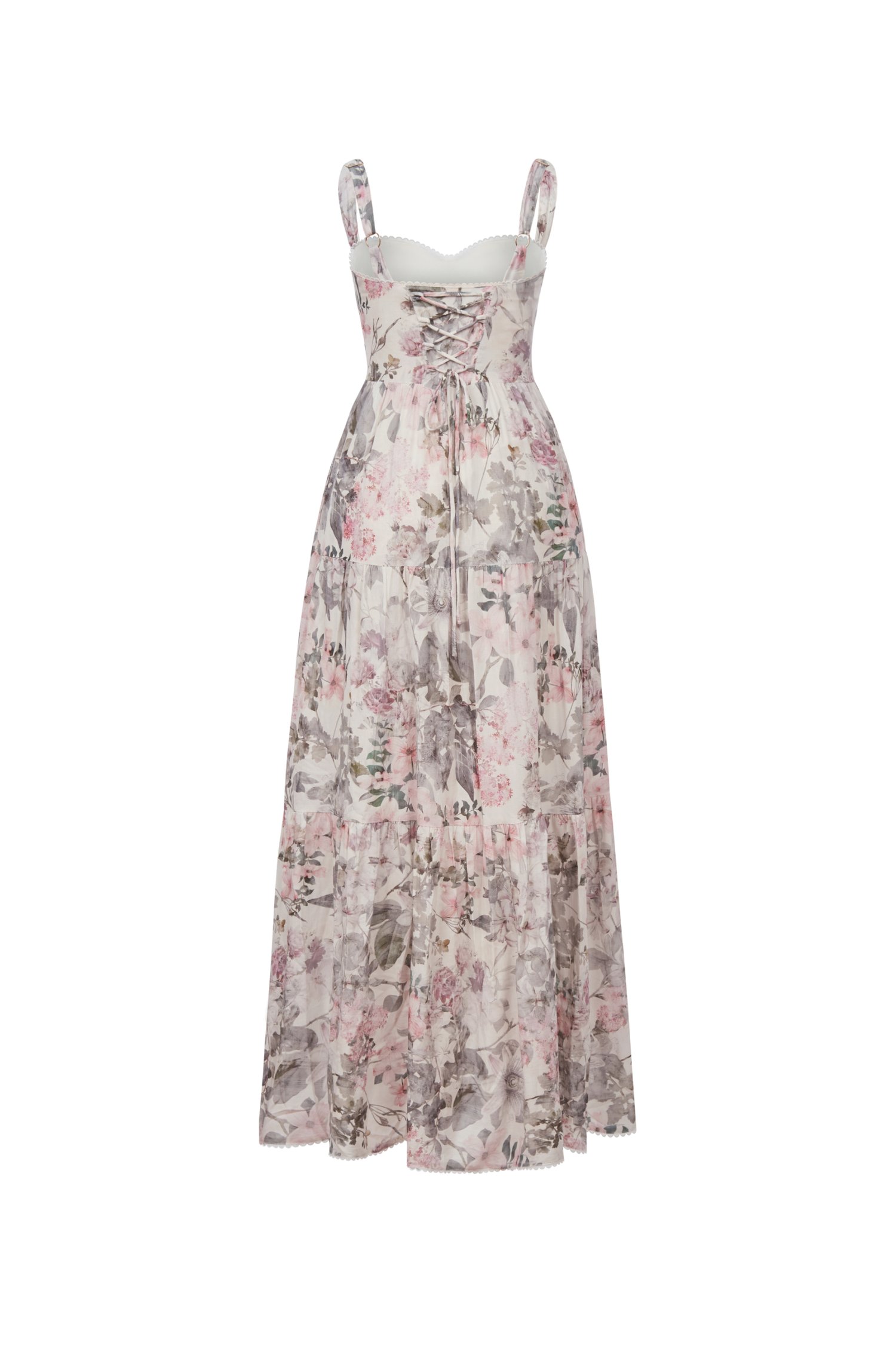 Calla Bustier Tiered Maxi Dress in Pink Enchanted Blooms