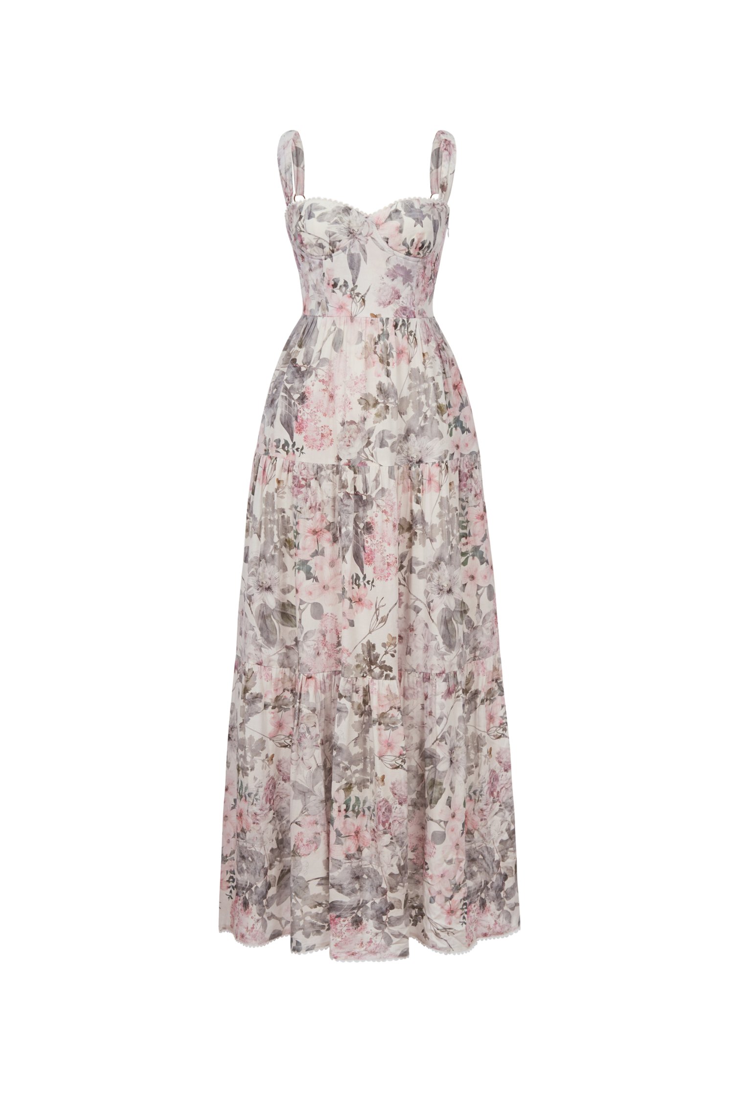 Calla Bustier Tiered Maxi Dress in Pink Enchanted Blooms