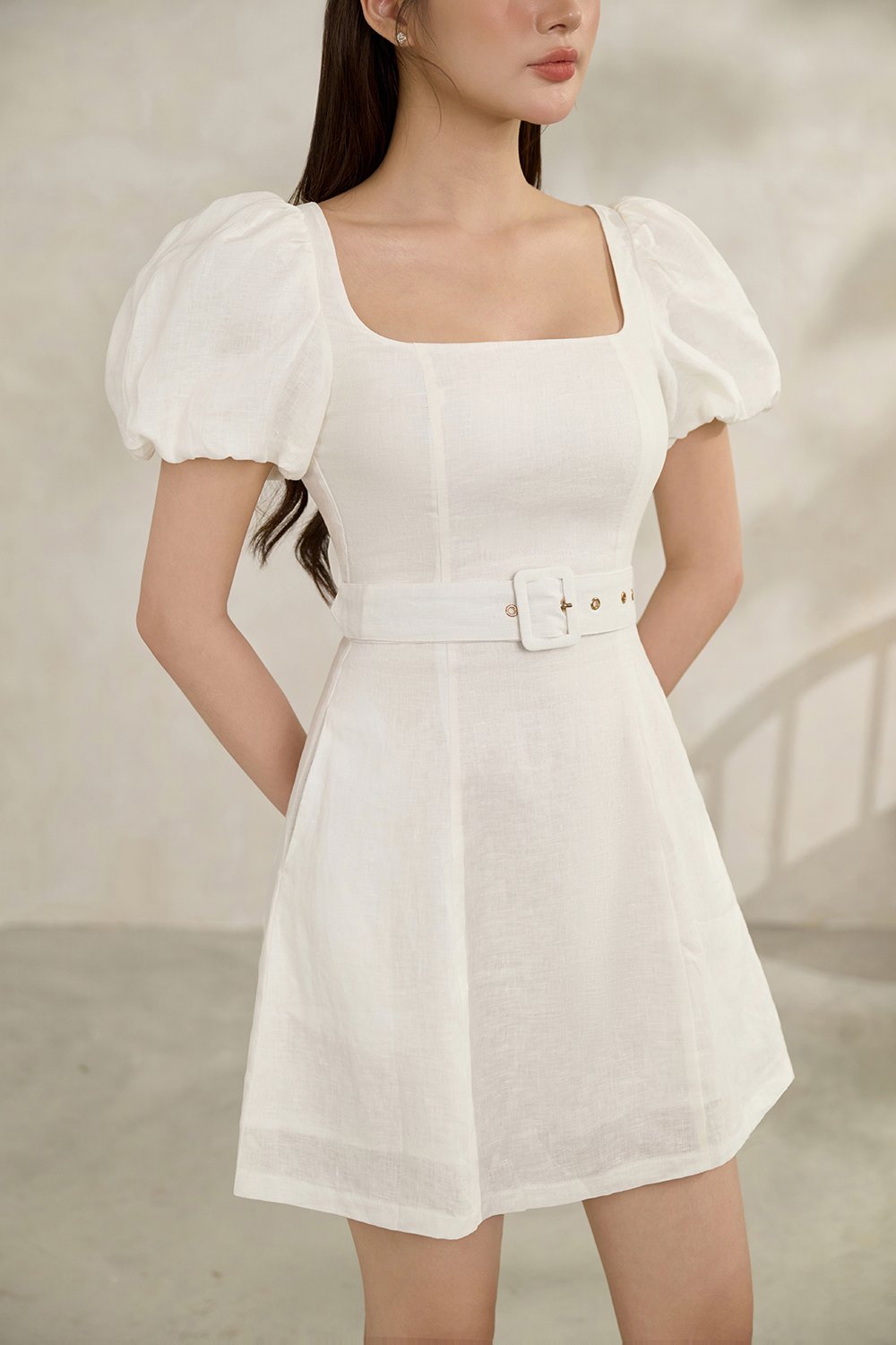 Clover Belted Mini Dress in Iconic White