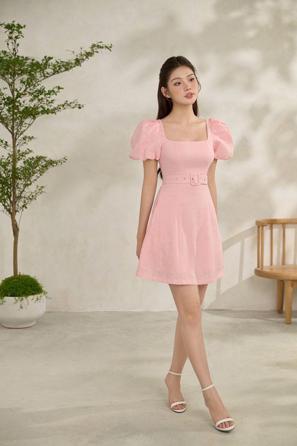 Clover Belted Mini Dress in Light Pink