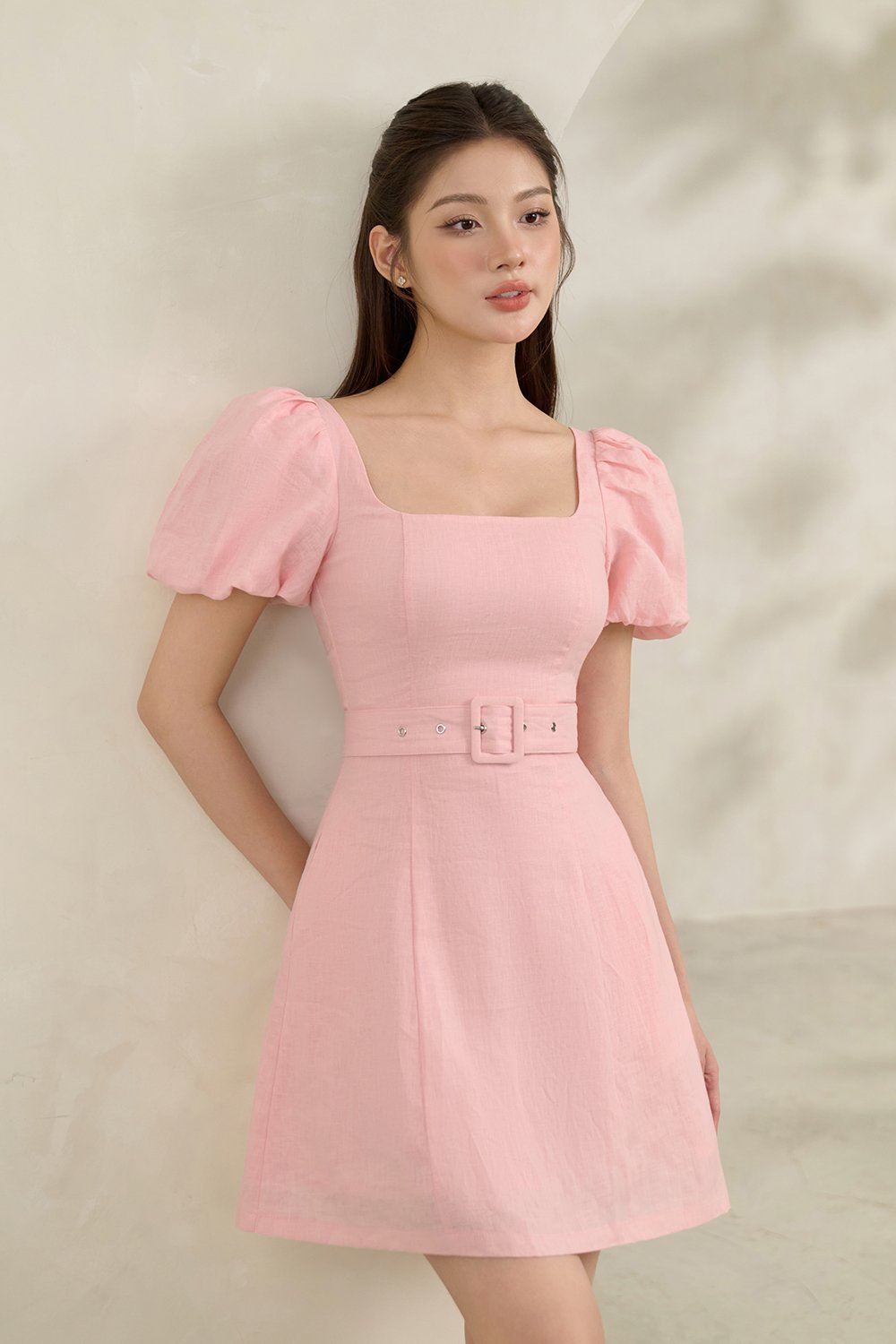 Clover Belted Mini Dress in Light Pink