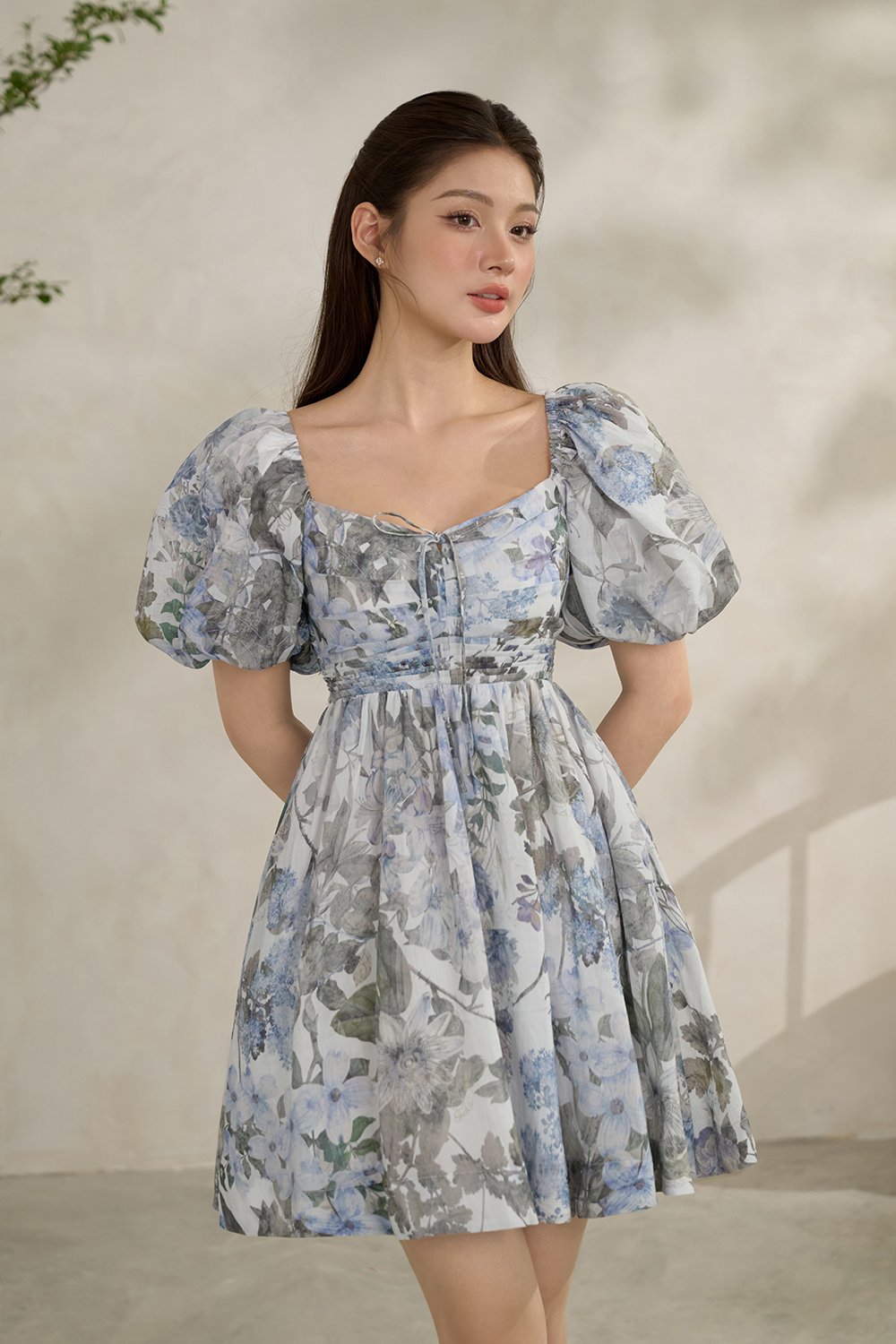 Haven Puff Dreamy Mini Dress in Blue Enchanted Blooms