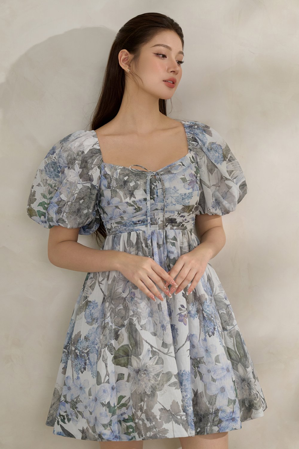 Haven Puff Dreamy Mini Dress in Blue Enchanted Blooms