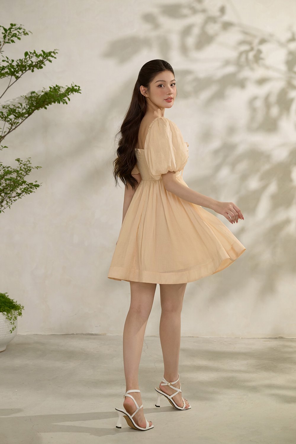 Haven Puff Dreamy Mini Dress in Sunshine Peach