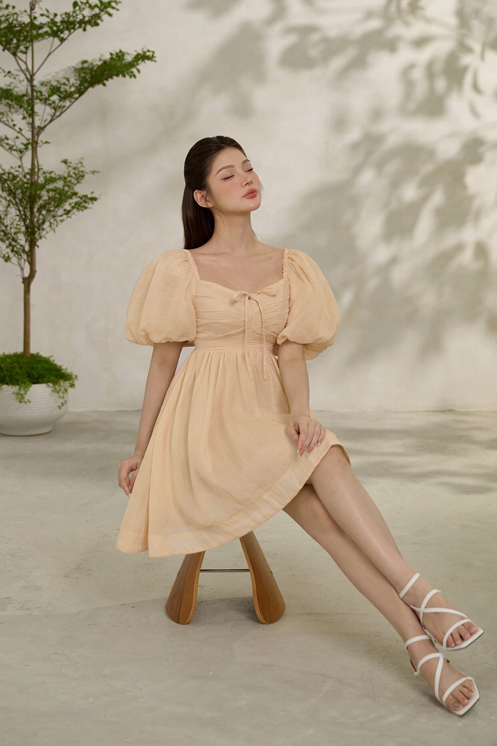 Haven Puff Dreamy Mini Dress in Sunshine Peach