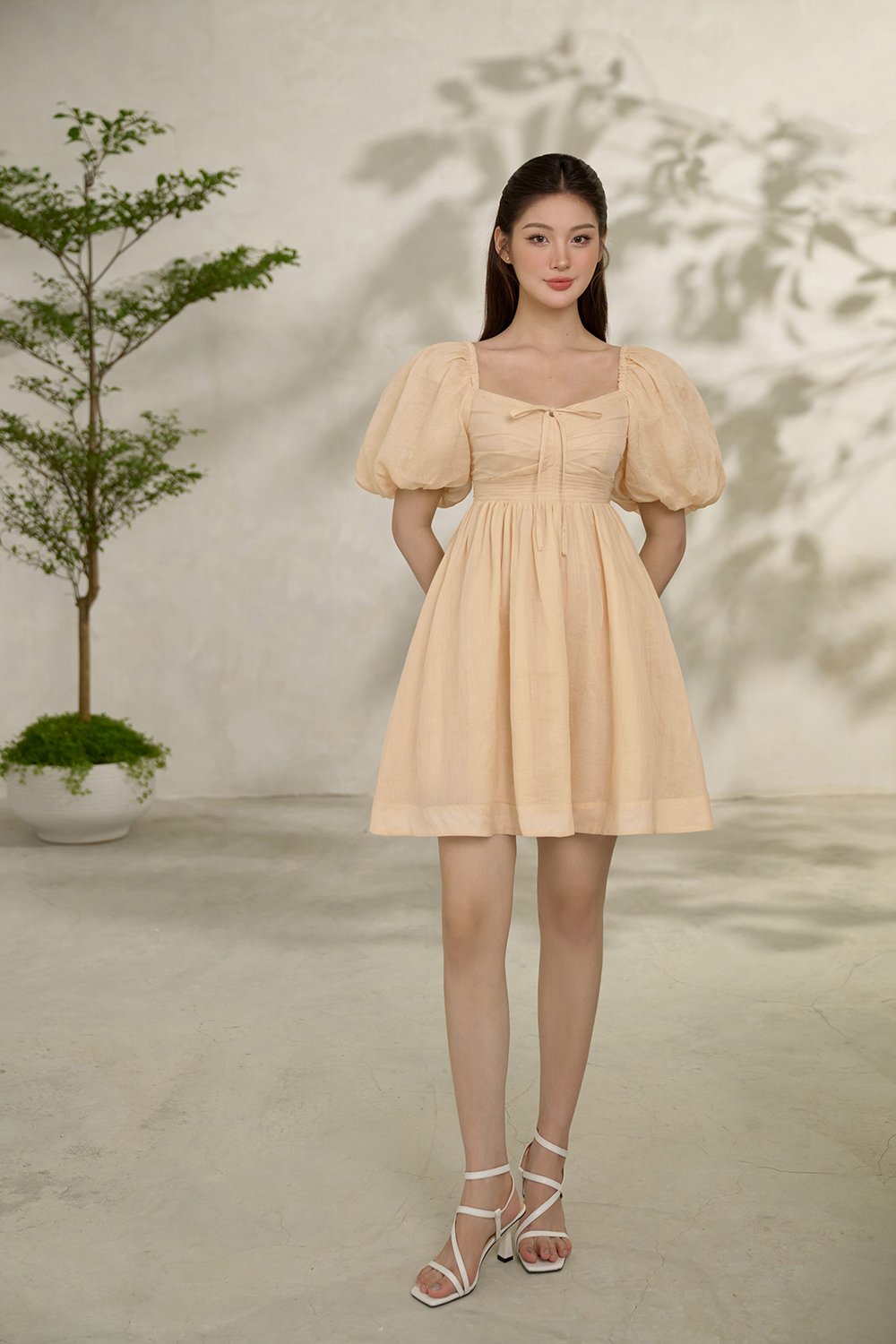 Haven Puff Dreamy Mini Dress in Sunshine Peach