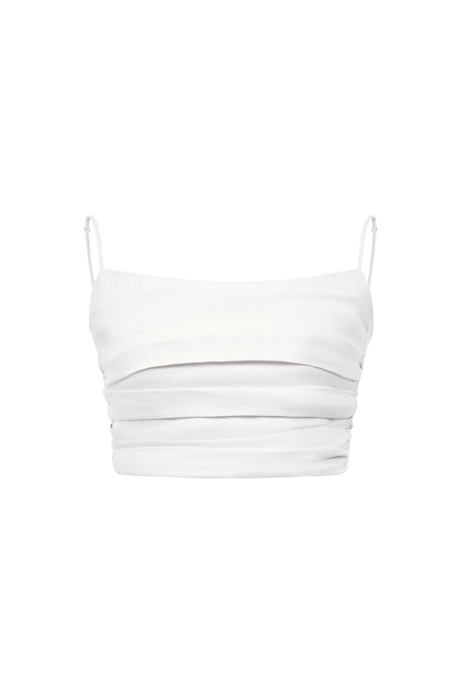Laurel Pleated Strappy Cropped Top in Iconic White