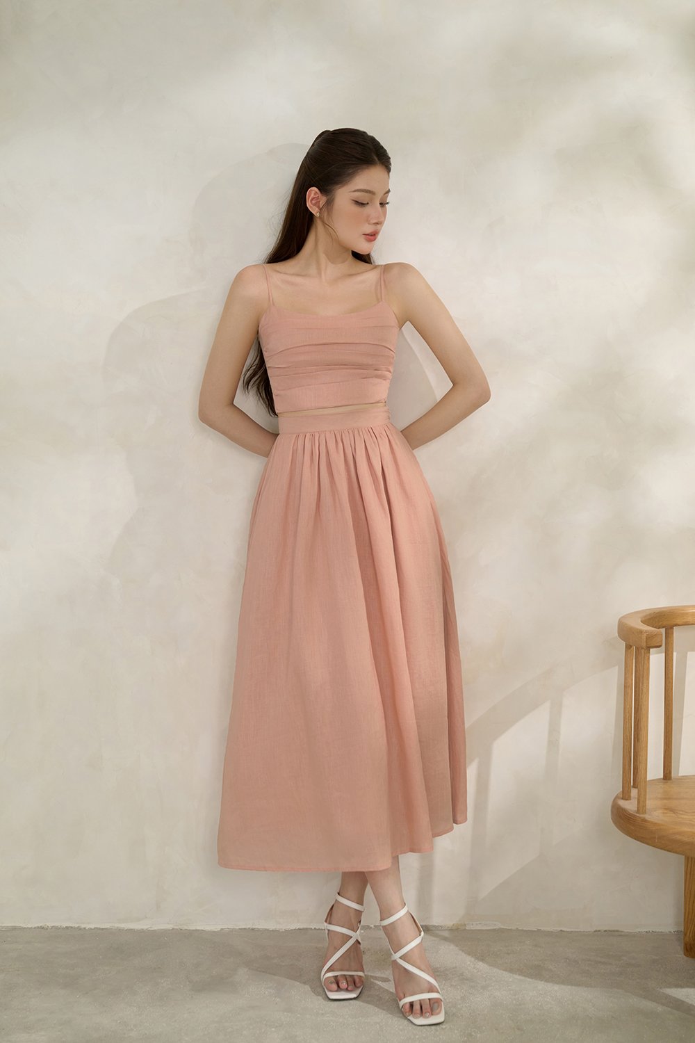 Laurel Voluminous Midi Skirt in Peach Parfait