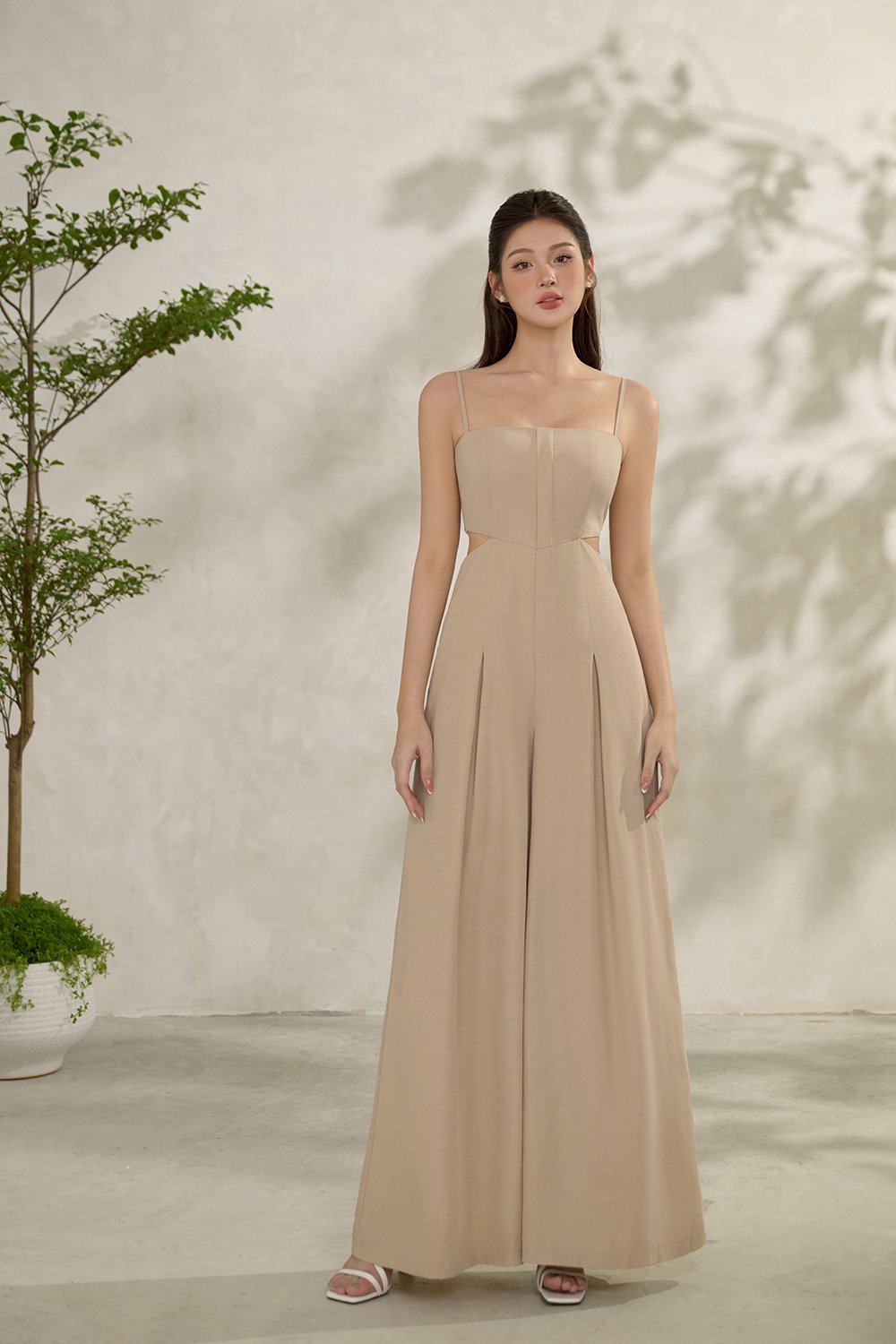 Maple Strappy Cut-Out Jumpsuit in Bisque Tan