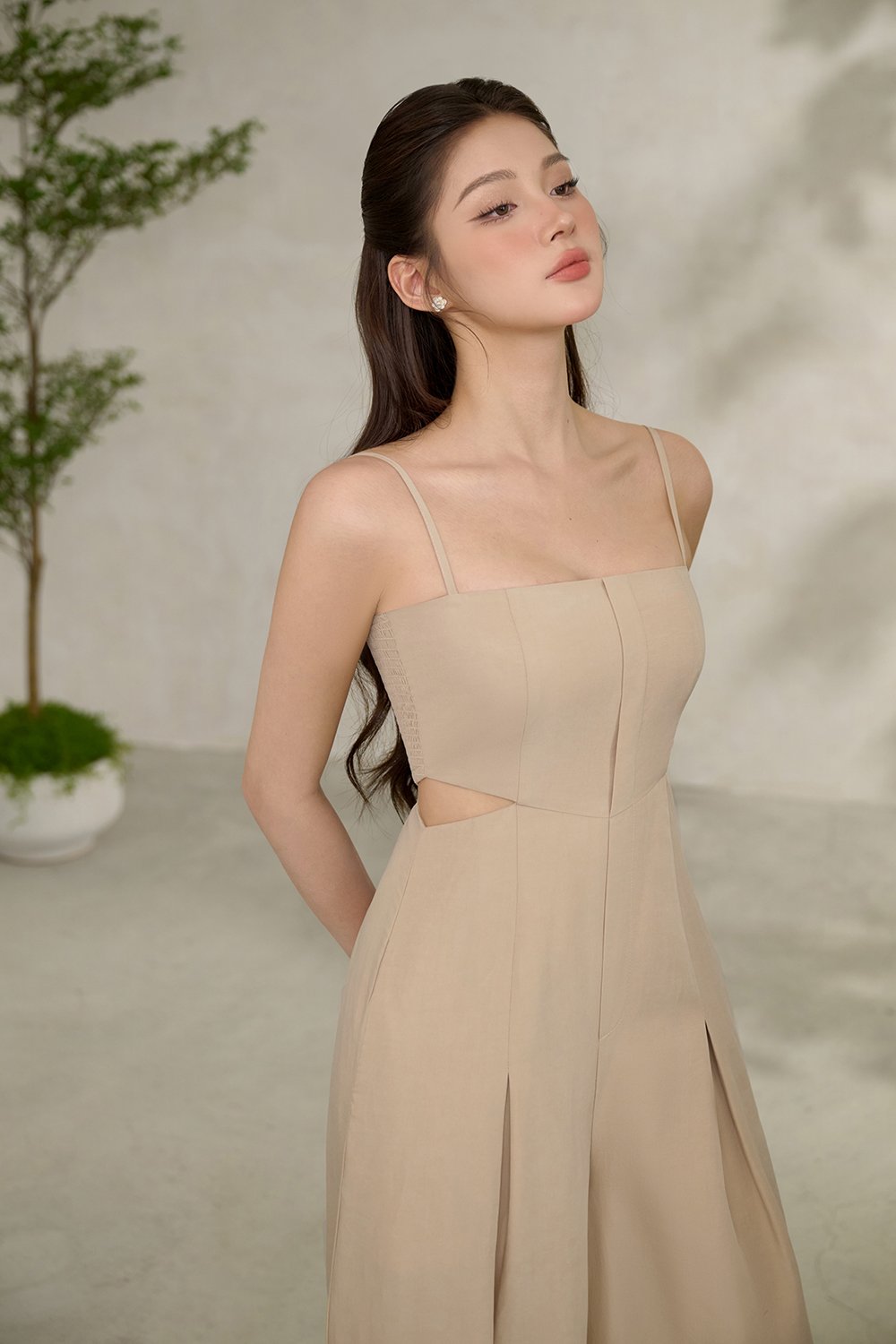 Maple Strappy Cut-Out Jumpsuit in Bisque Tan