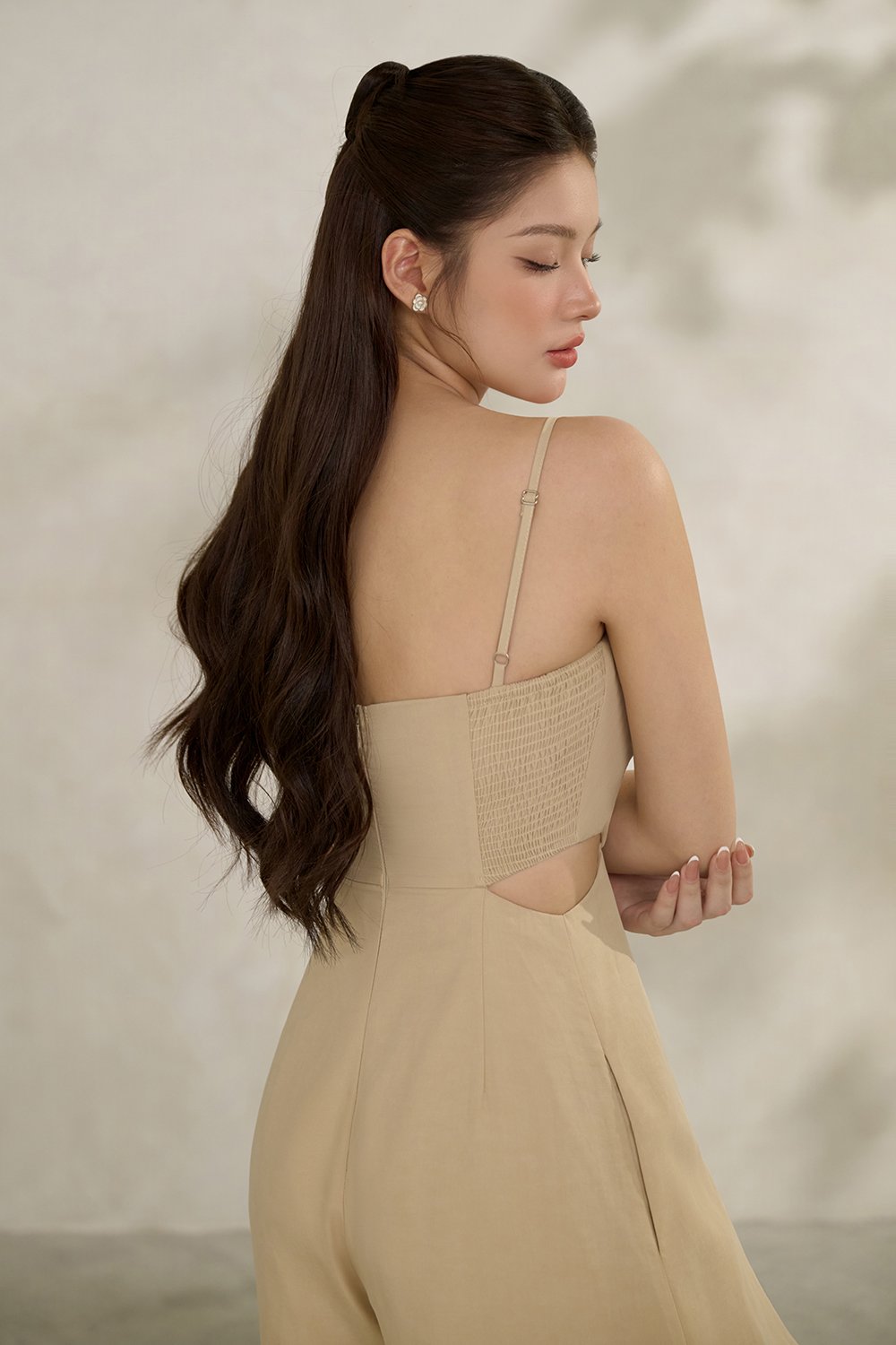 Maple Strappy Cut-Out Jumpsuit in Bisque Tan