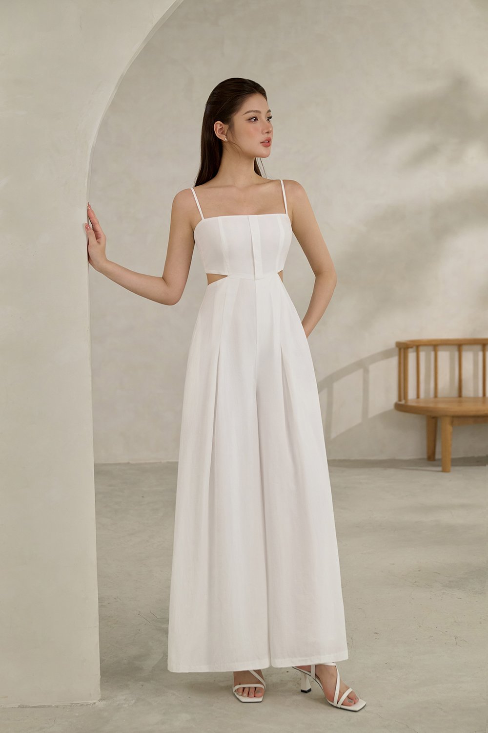 Maple Strappy Cut-Out Jumpsuit in Iconic White