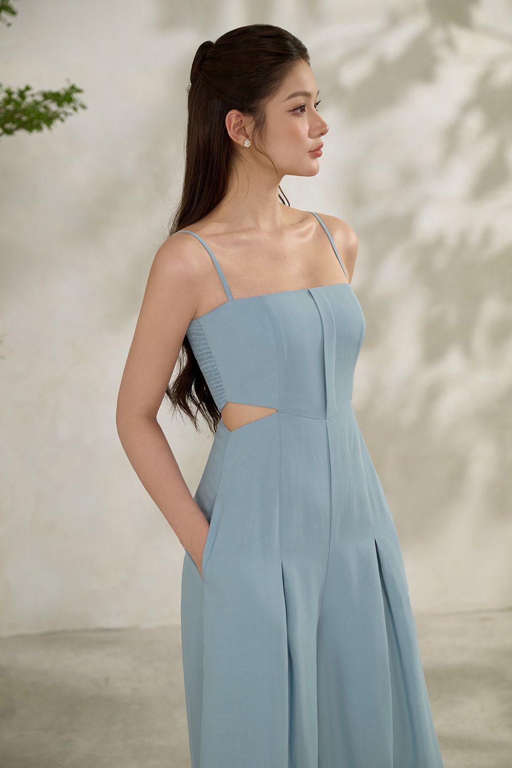 Maple Strappy Cut-Out Jumpsuit in Pewter Blue