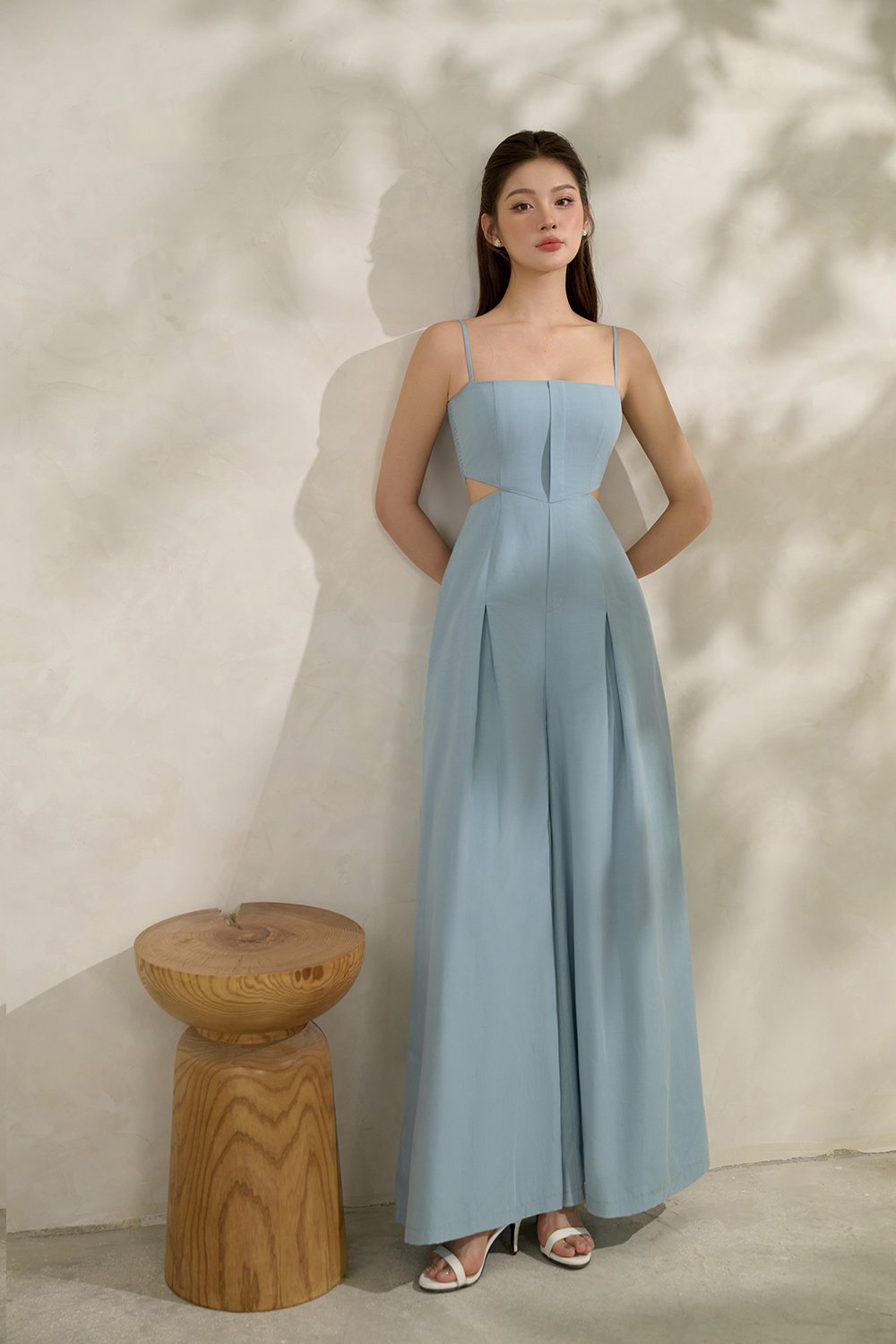 Maple Strappy Cut-Out Jumpsuit in Pewter Blue