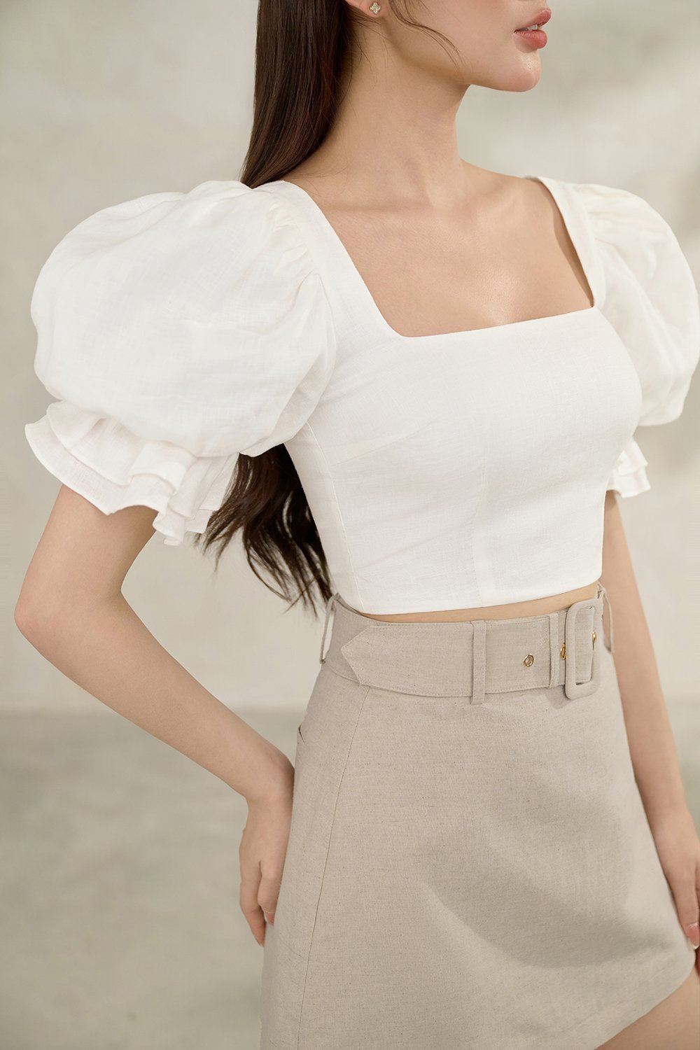 Niamh Square Neck Crop Top in Iconic White