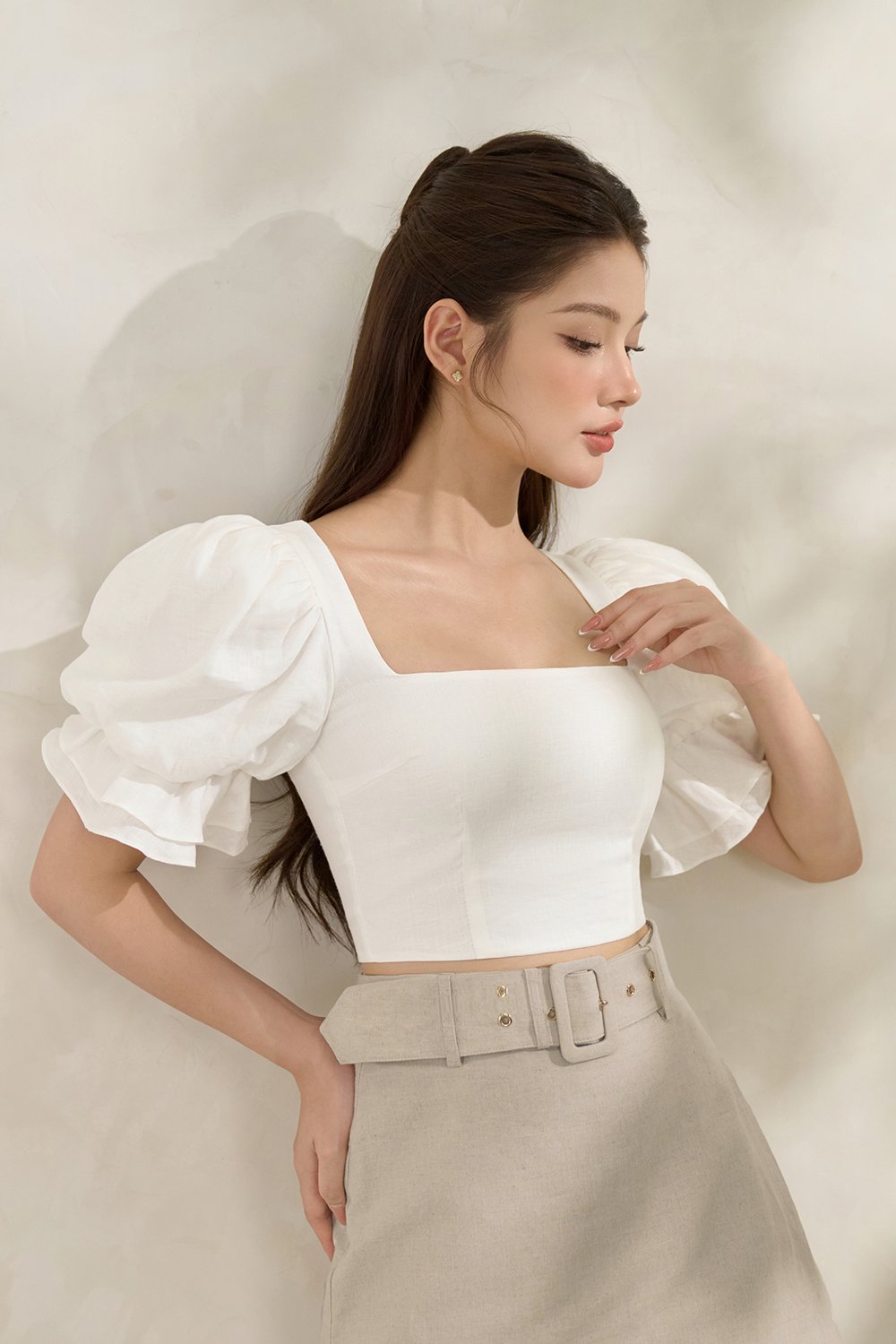 Niamh Square Neck Crop Top in Iconic White