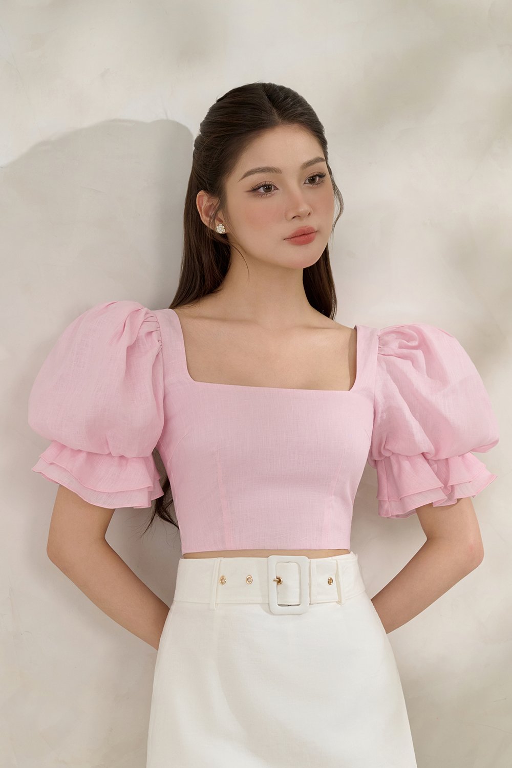 Niamh Square Neck Crop Top in Powder Pink