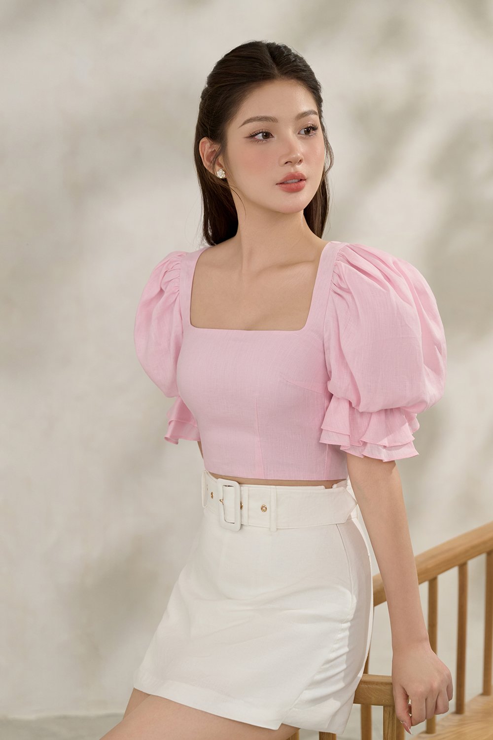Niamh Square Neck Crop Top in Powder Pink