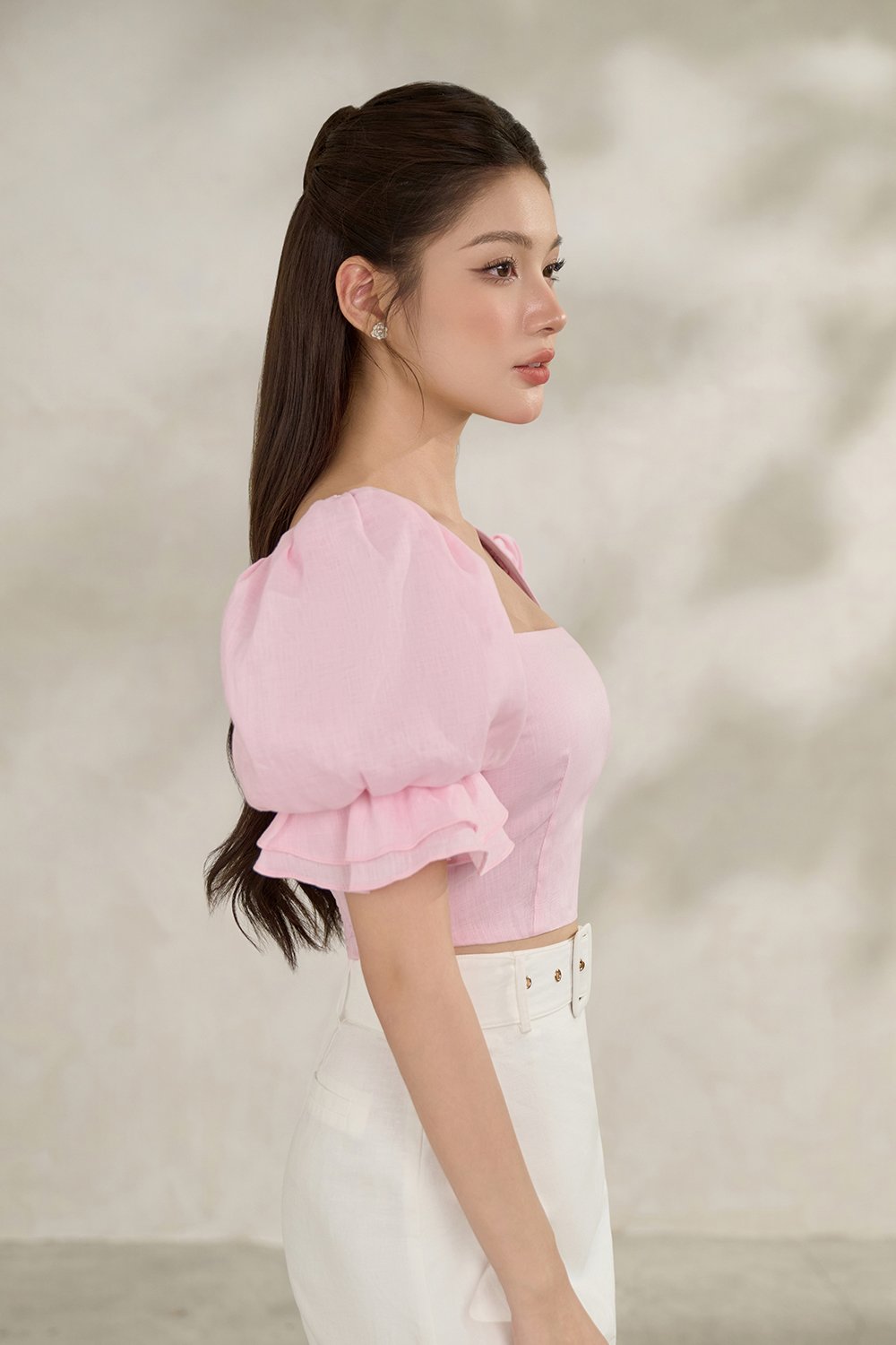 Niamh Square Neck Crop Top in Powder Pink