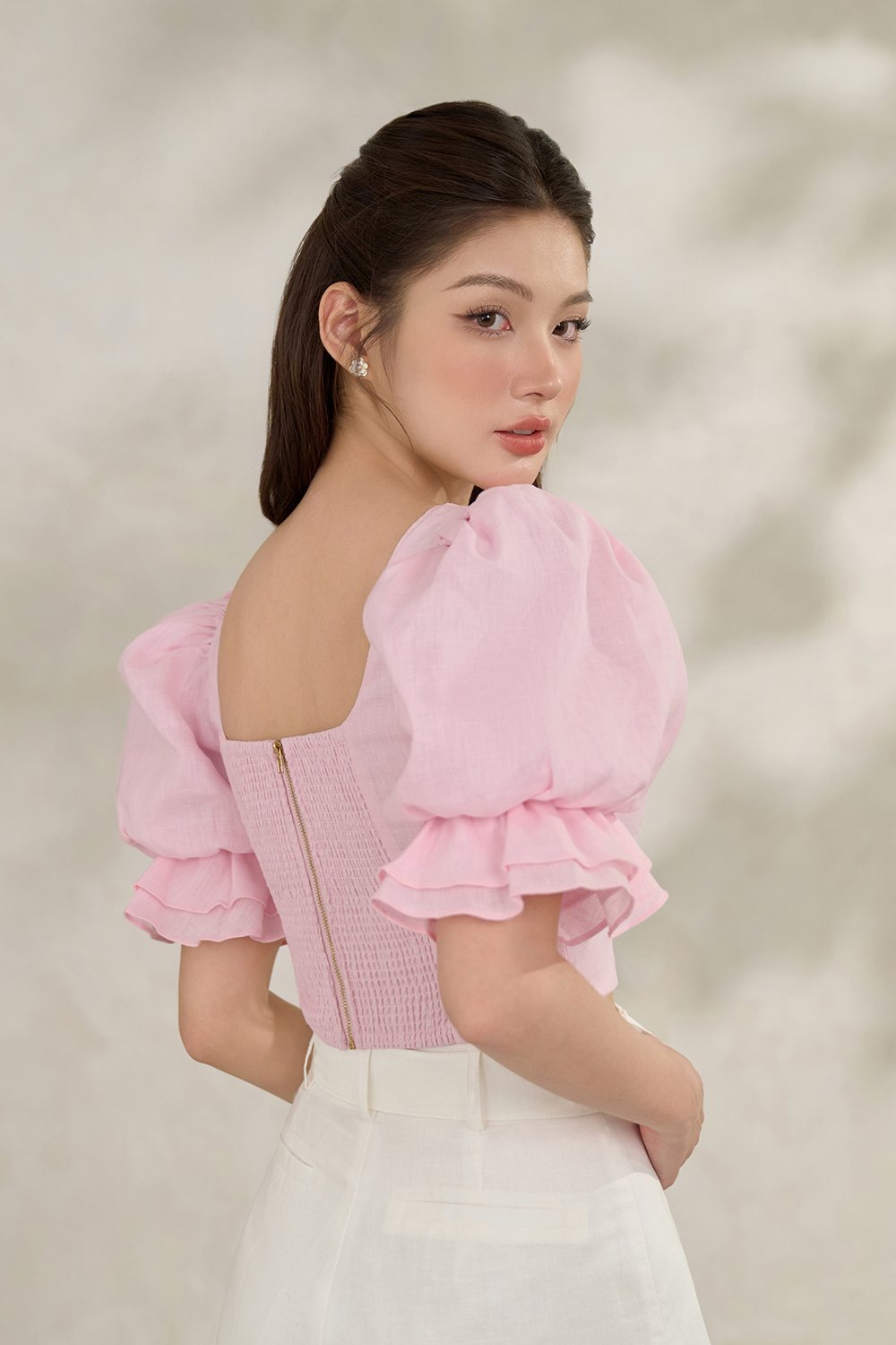 Niamh Square Neck Crop Top in Powder Pink