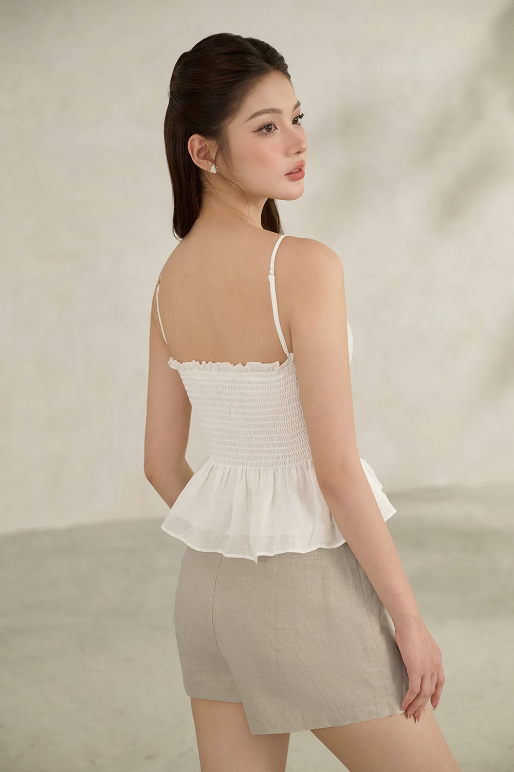 Thalia Shirred Peplum Top in Iconic White