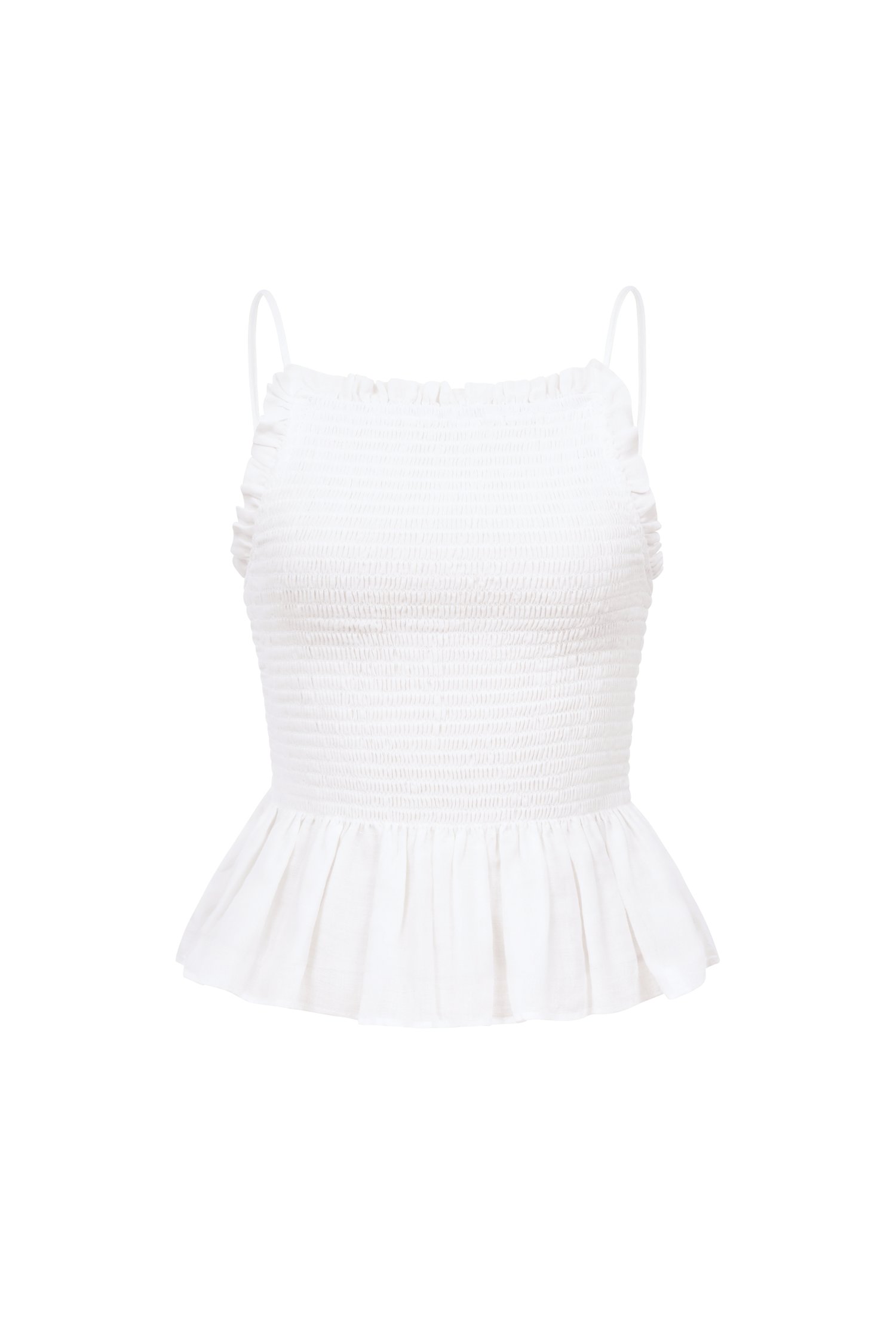Thalia Shirred Peplum Top in Iconic White