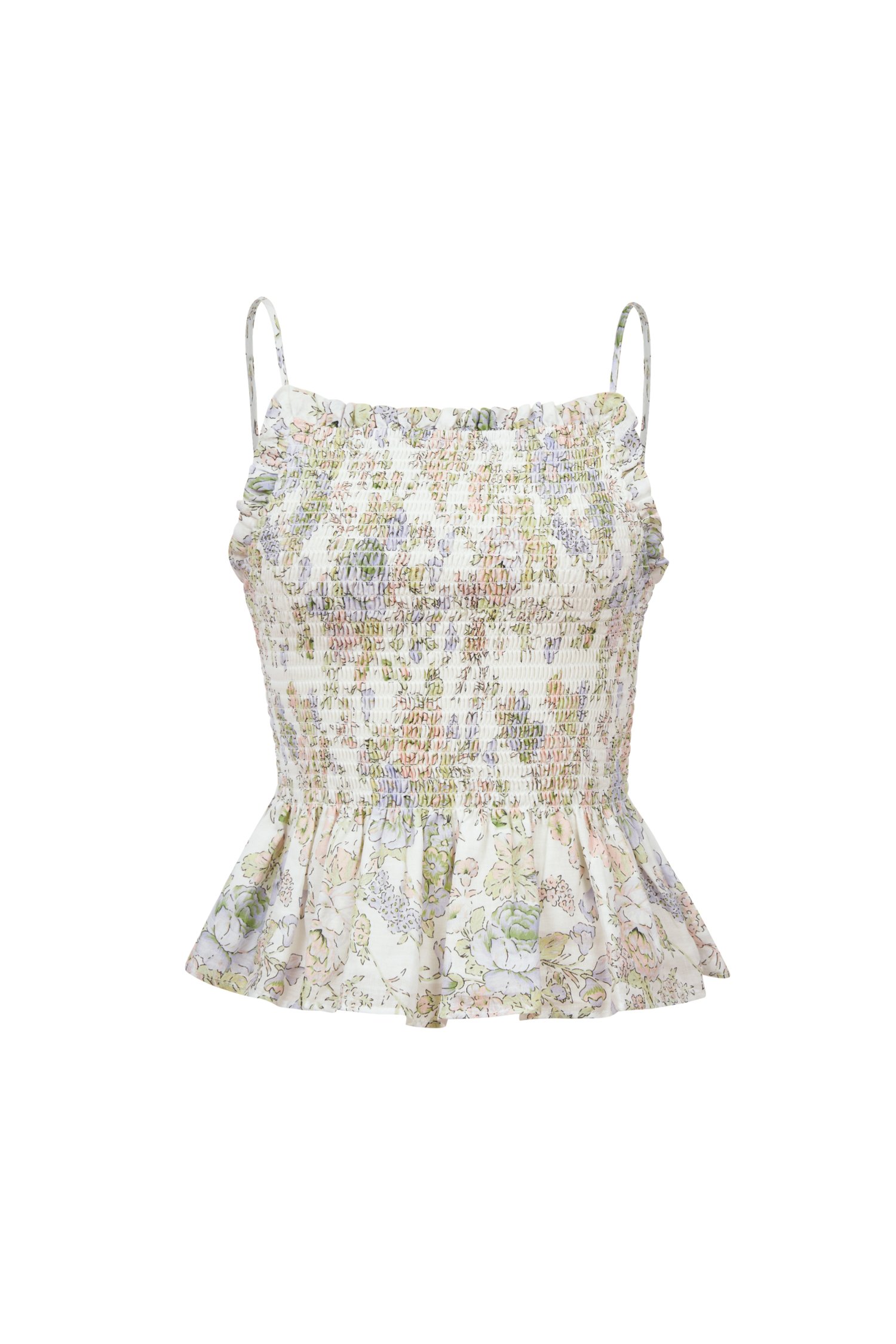 Thalia Shirred Peplum Top in Sketchbook Blooms