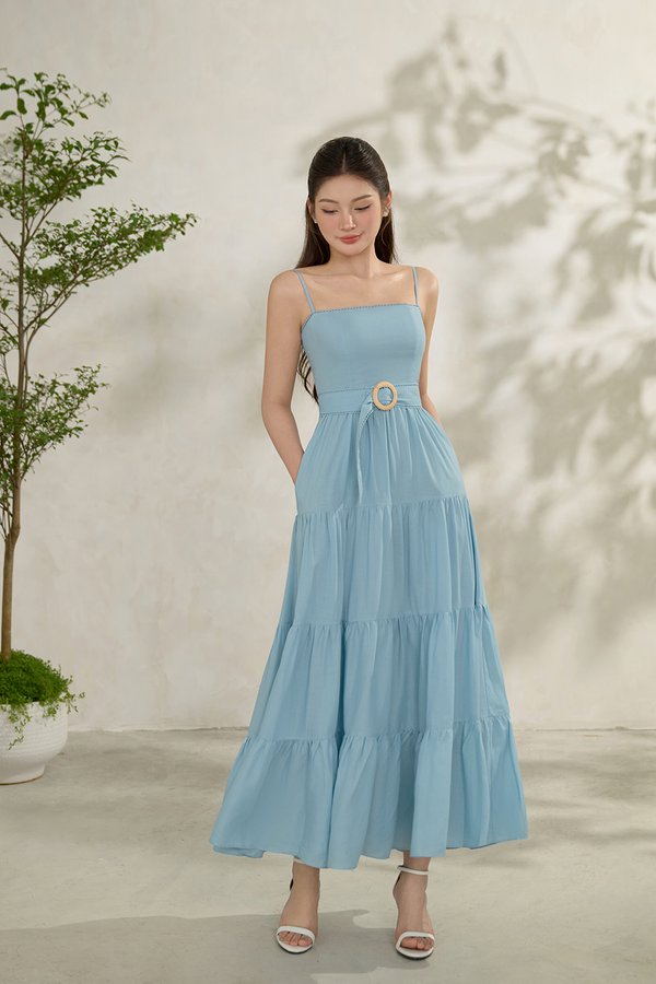 Aerilyn Belted Maxi Dress in Baby Blue