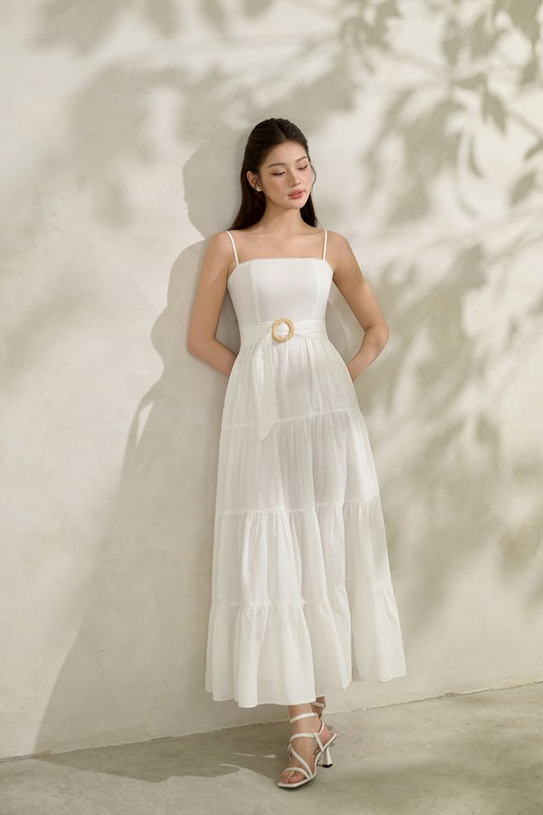 Aerilyn Belted Maxi Dress in Iconic White
