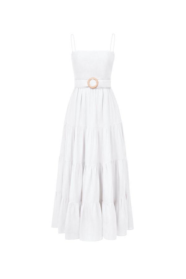 Aerilyn Belted Maxi Dress in Iconic White