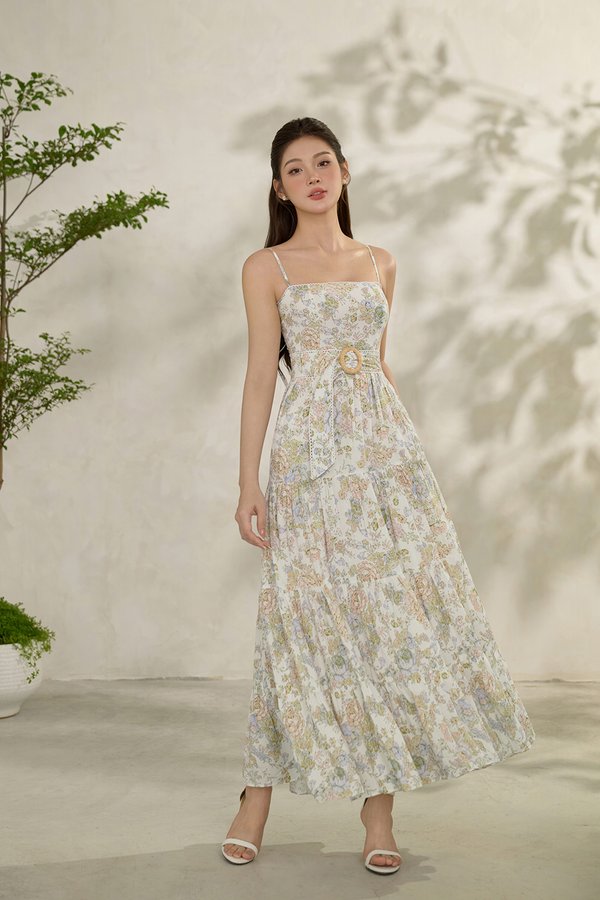 Aerilyn Belted Maxi Dress in Sketchbook Blooms