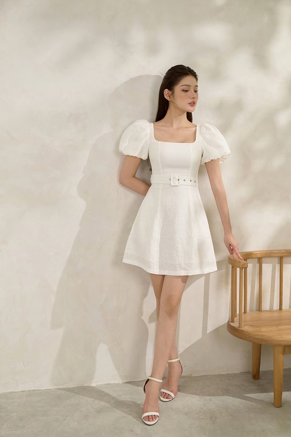 Clover Belted Mini Dress in Iconic White