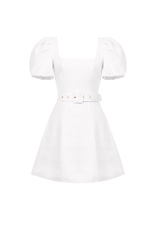 Clover Belted Mini Dress in Iconic White