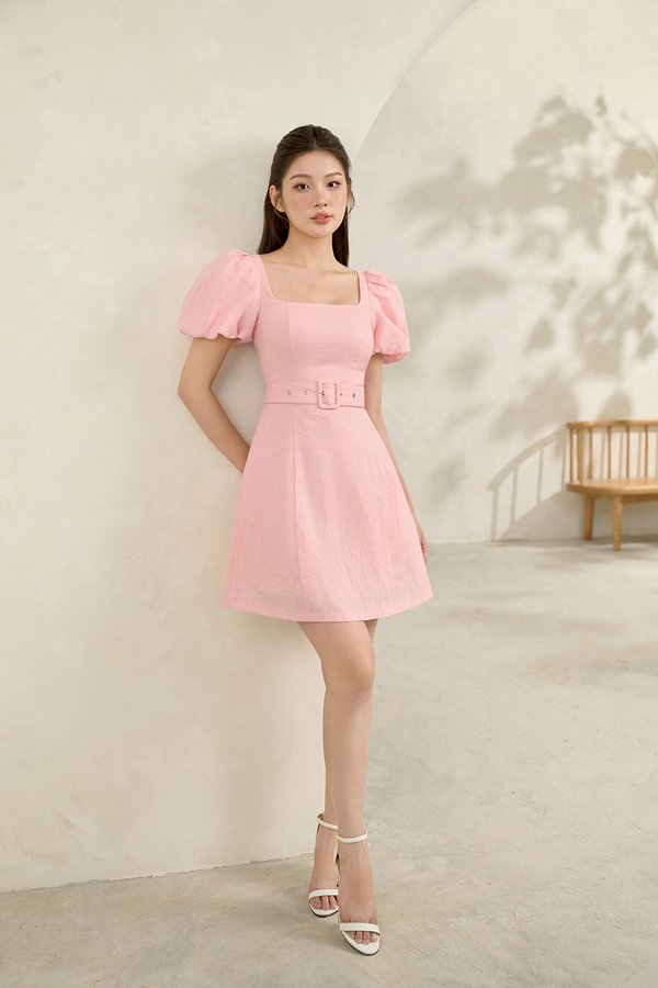 Clover Belted Mini Dress in Light Pink