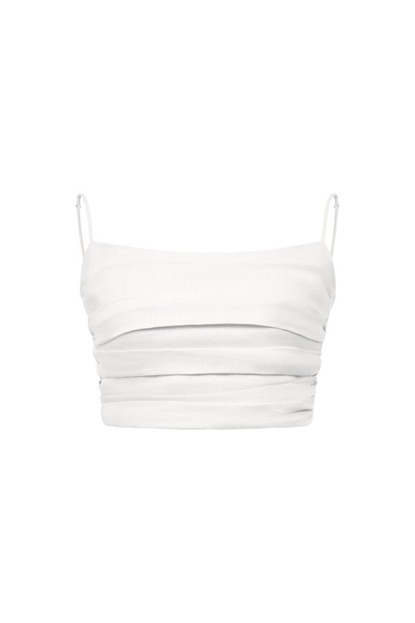 Laurel Pleated Strappy Cropped Top in Iconic White