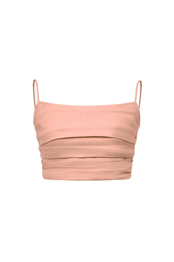 Laurel Pleated Strappy Cropped Top in Peach Parfait
