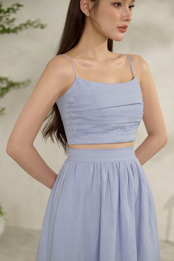 Laurel Pleated Strappy Cropped Top in Periwinkle Blue