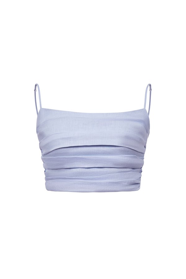 Laurel Pleated Strappy Cropped Top in Periwinkle Blue