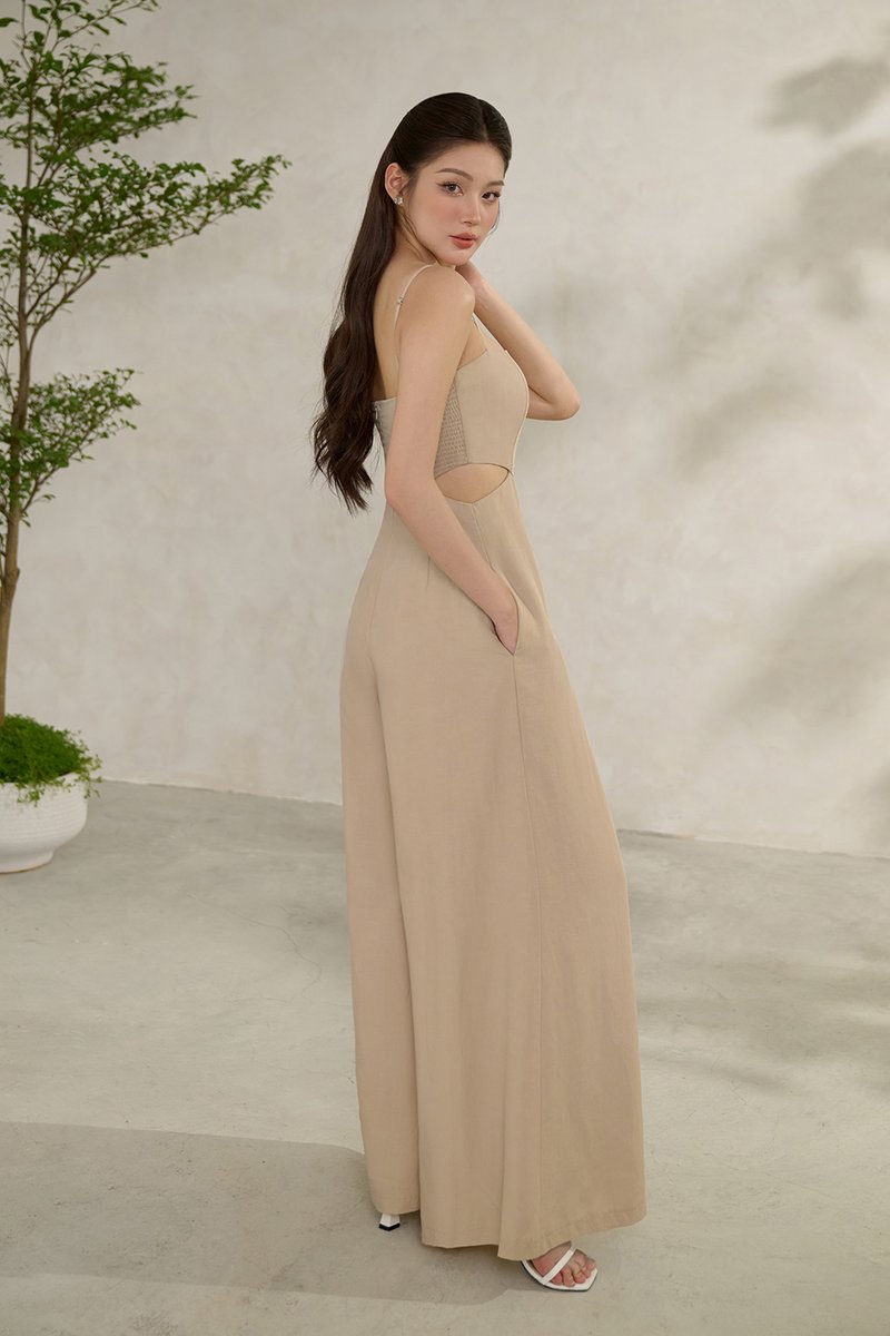 最大10%OFFクーポン Maple Strappy Cut-Out Jumpsuit in Bisque Tan | Chello ワンピース